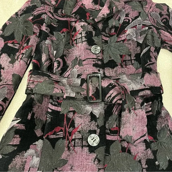 Ali Miles Floral Brocade Art  Belted Jacket, Womens S/P, Purple & Black - Picture 8 of 13